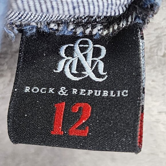 Womens Rock & Republic Blue Denim Jeans w/ Studded Pockets Mid Rise Size 12 - Picture 5 of 11